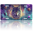 thumbnail image 1 of 1 Pcs 2D Flat License Plate Covers & Frames, Wolf in Space For Decorative Front, Waterproof For Decoration Aluminum License Plate Covers & Frames Cover For Men Women, 12" X 6", 1 of 5
