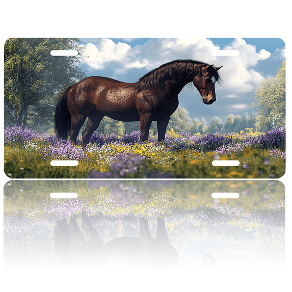 1 Pcs 2D Flat License Plate Covers & Frames, A brown horse For Decorative Front, Waterproof For Decoration Aluminum License Plate Covers & Frames Cover For Men Women, 12" X 6"