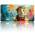 thumbnail image 1 of 1 Pcs 2D Flat License Plate Covers & Frames, A cat dressed as an artist For Decorative Front, Waterproof For Decoration Aluminum License Plate Covers & Frames Cover For Men Women, 12" X 6", 1 of 7