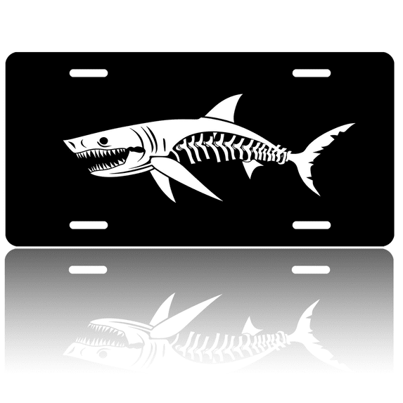 1 Pcs 2D Flat License Plate Covers & Frames, skeletal shark For Decorative Front, Waterproof For Decoration Aluminum License Plate Covers & Frames Cover For Men Women, 12" X 6"