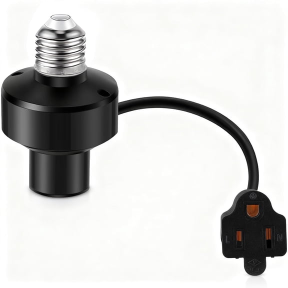 1 Pcs 3 in 1 Light Socket Outlet Adapter, E26 Light Socket to Plug Adapter with Extension Cord, 3 Prong Bulb Outlet Converter for Indoor Outdoor Garage, Porch, Patio, Camera, LED Strip (Black)