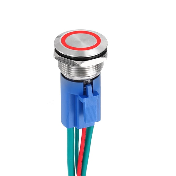 1 Pcs 3/4 Inch Stainless steel Latching Button Switch 1NO 15A 12-24V Red Ring Lamp with Socket Plug with Wire