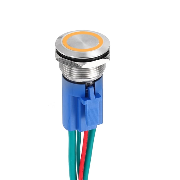1 Pcs 3/4 Inch Stainless steel Latching Button Switch 1NO 15A 12-24V Yellow Ring Lamp with Socket Plug with Wire