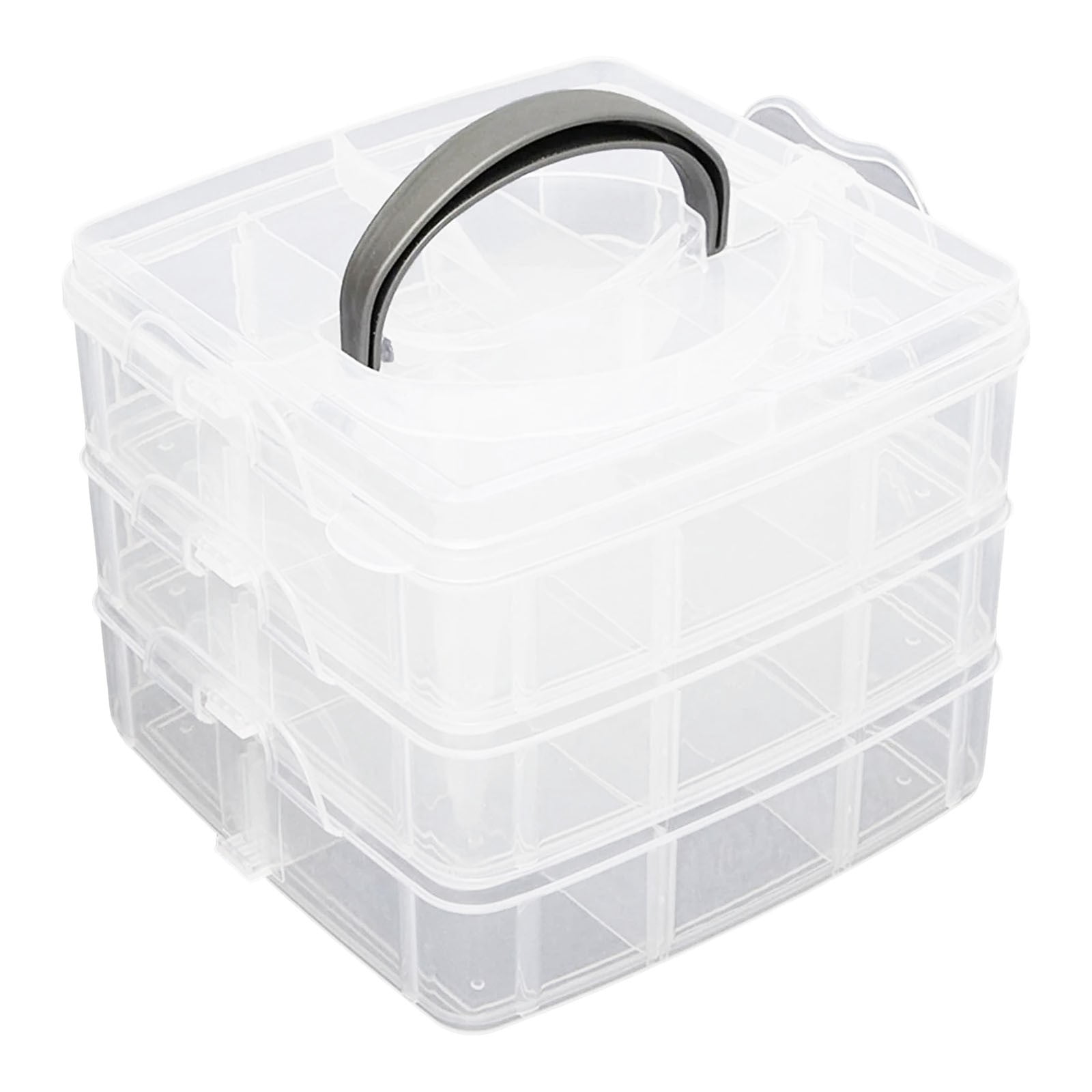 1 Pcs 3-Tier 18 Compartments Plastic Craft Storage Box, Demountable Plastic Jewelry Box Organizer Storage Container with Adjustable Dividers for Masking Tape Desktop Tape DIY Sticker Roll Tape