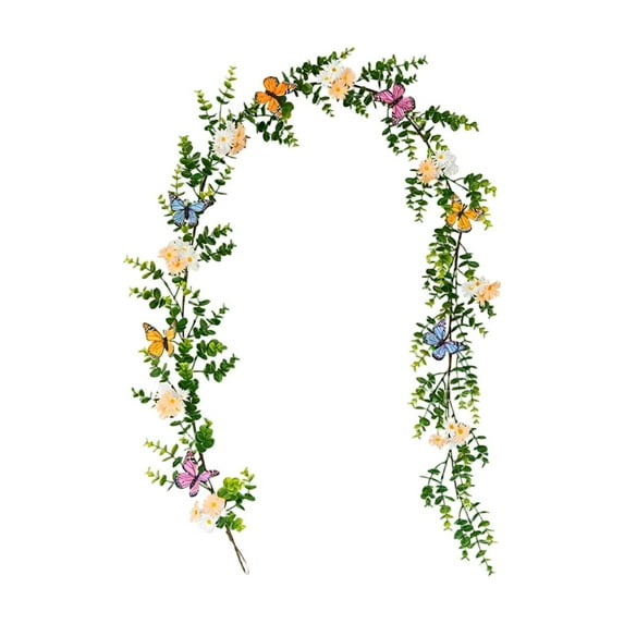 1 Pcs 3D Butterfly Garland Spring Flowers Garland 6 FT White Artificial 3D Butterfly and Leaves Faux Floral Vine for Mantle Baby Shower Wedding Arch Porch Staircase Summer Decor