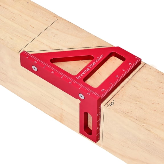 1 Pcs 3D Multi-Angle Measuring Ruler, 45 90 Degree Aluminum Alloy Measuring Ruler, Woodworking Square, Miter Triangle Ruler High Precision Layout Measuring Tool, Imperial Red