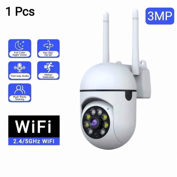 1 Pcs 3MP 2.4G/5G Dual-Band WiFi PTZ Security Camera Wireless Indoor, Color Night Vision Surveillance Camera With Motion Detection, Two-Way Audio & APP Remote Monitoring, White