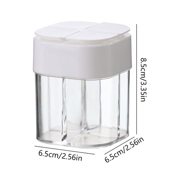 1 Pcs 4 in 1 Salt and Pepper Shaker Jar, 4 Grids Flip Clear Empty Plastic Spice Splitter Container for Travel, Camping, Barbecue, Home/Restaurant Kitchen Cooking