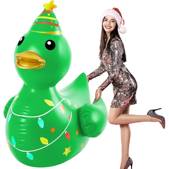 1 Pcs 4 Feet PVC Christmas Giant Inflatable Duck Huge Rubber Large Blow up Duck Christmas Pool Floats for Xmas Holiday Indoor Outdoor Pool Decorations (Christmas Tree)