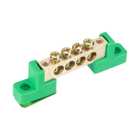 1 Pcs 4 Positions Bridge Design Terminal Bus Bar Terminal Block Brass Wire Screw Grounding Strip Green 78x12x22mm