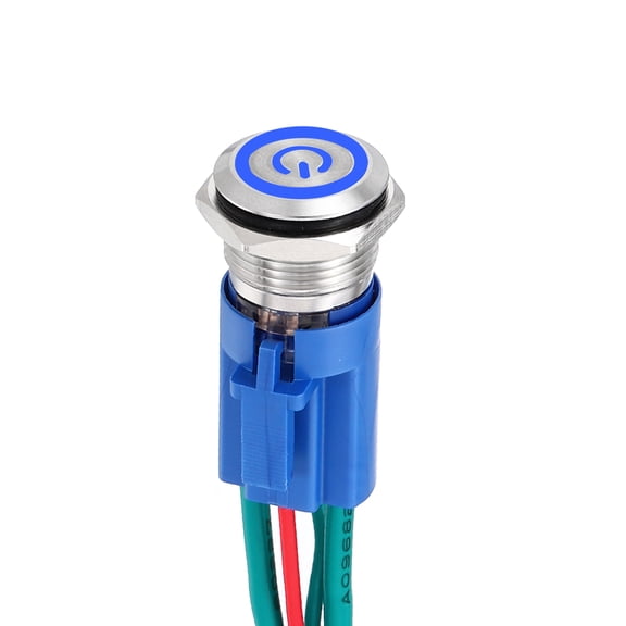 1 Pcs 5/8 Inch Stainless steel Latching Button Switch 1NO 10A 12-24V Blue Button Lamp with Socket Plug with Wire