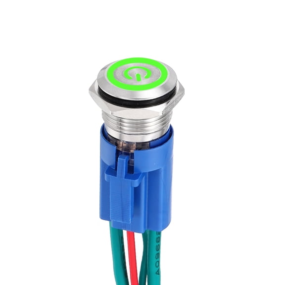 1 Pcs 5/8 Inch Stainless steel Latching Button Switch 1NO 10A 12-24V Green Button Lamp with Socket Plug with Wire