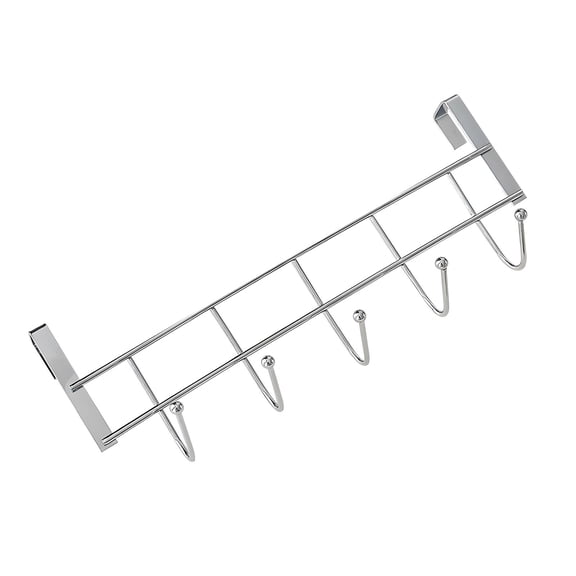1 Pcs 5 Hooks Iron Hanger - No Drilling Seamless Hooks for Bunk Beds, Wardrobe Doors, Kitchen - Space Saving Dormitory & Bedside Organizer - Rustproof Multi-Purpose Hooks