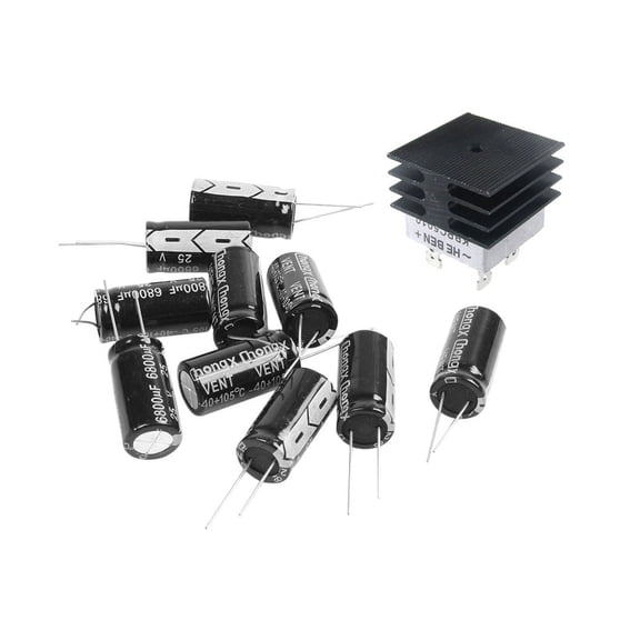 1 Pcs 50A 1000V Metal Case Bridge Rectifier with Heatsink & 10 Pcs 16Mm X 30Mm 6800UF 25V Polarized Radial Electrolytic Capacitor,As Shown