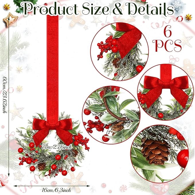 20 Pcs 1:12 Scale Miniature Christmas Wreaths With Bows - Dollhouse Tree Ornaments