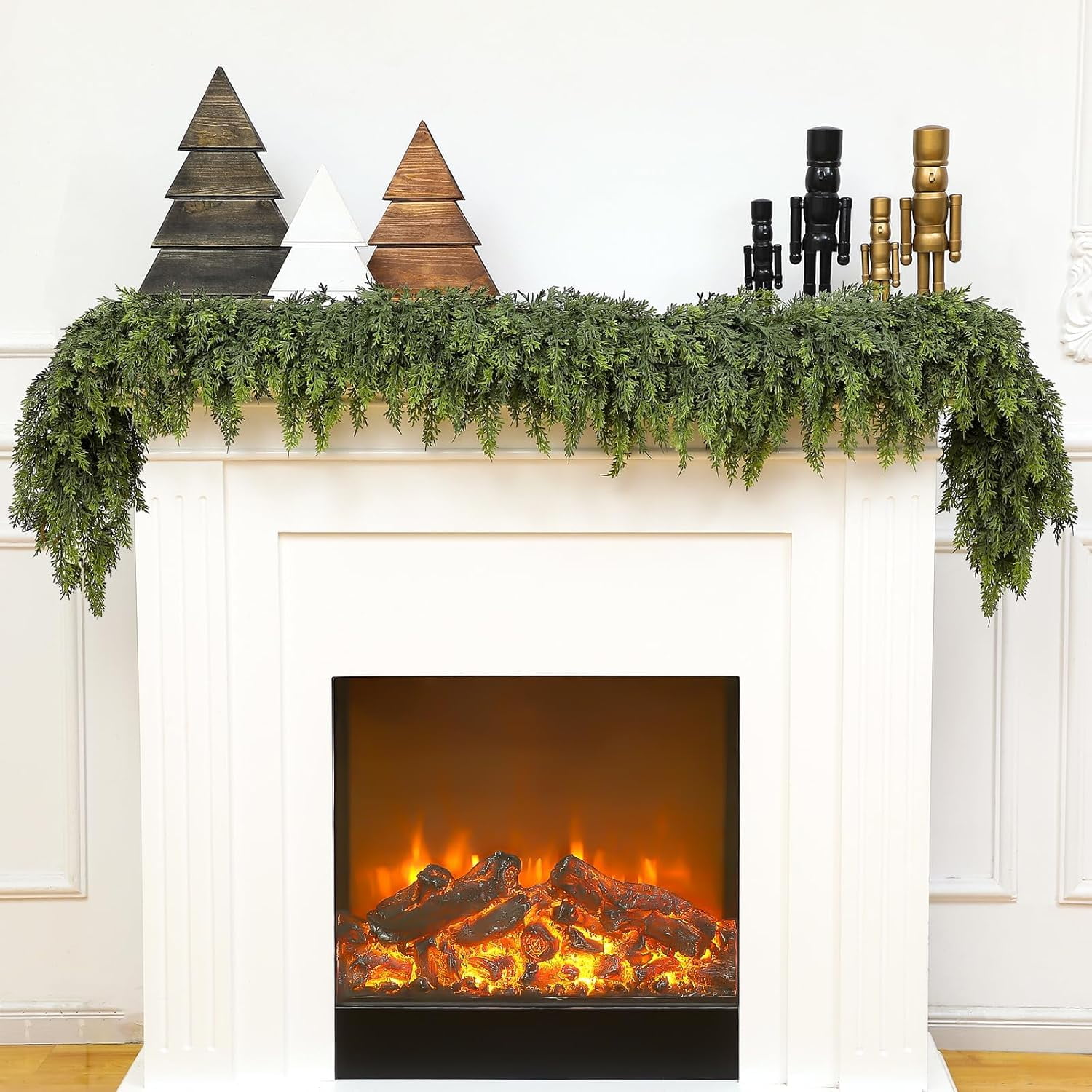1 Pcs 6ft Christmas Cedar Garland Artificial Green Cedar Garland Faux Cedar Pine Needles Garland for Home Fireplace Indoor Outdoor Holiday Party Decoration 6 ft