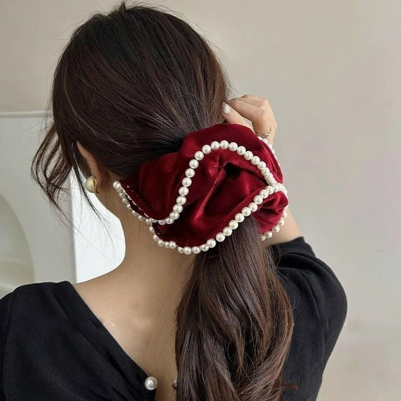 1 Pcs 8.7Inches Extra Large Scrunchies for Women Large Pearl Scrunchie Satin Oversized Silk Thick Elastic Hair Ties Jumbo Hair Scrunchies for Buns, Sleep & Ponytail
