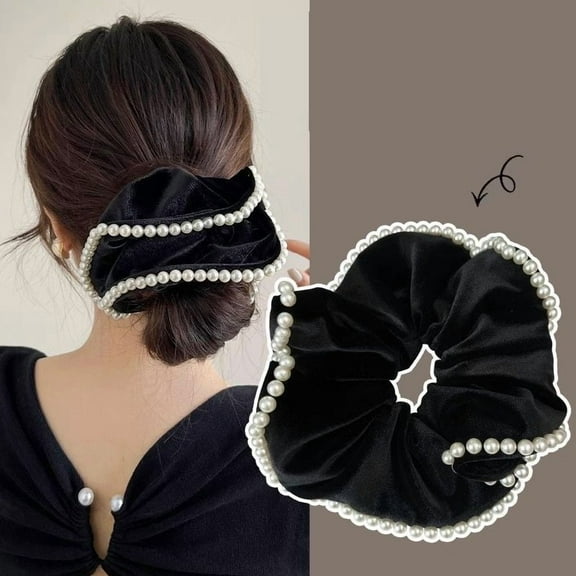 1 Pcs 8.7Inches Extra Large Scrunchies for Women Large Pearl Scrunchie Satin Oversized Silk Thick Elastic Hair Ties Jumbo Hair Scrunchies for Buns, Sleep & Ponytail