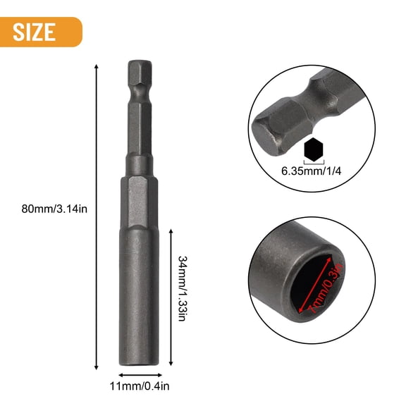 1 Pcs 80mm Length 1/4" Hex DriveSocket Impact Nut Bolt Drill Bits