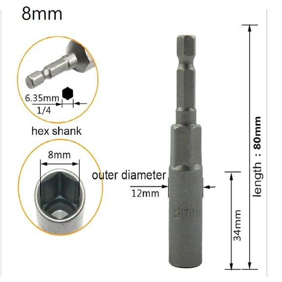 1 Pcs 80mm Length 1/4" Hex DriveSocket Impact Nut Bolt Drill Bits