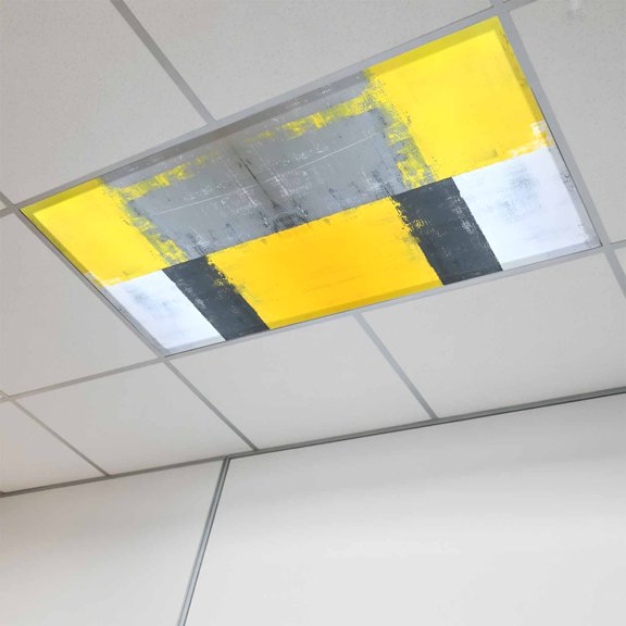 1 Pcs Abstract Art Fluorescent Light Covers Watercolor Yellow Gary Block Texture Magnetic Light Covers for Ceiling Lights 4 x 2 ft Drop Ceiling Lights Cover Shade for Office, Home, Hospital