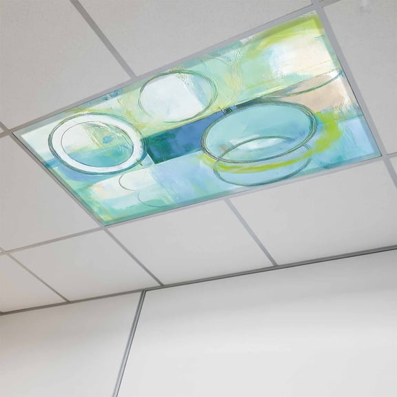 1 Pcs Abstract Art Street Art Circle Teal Retro Fluorescent Light Covers Magnetic Light Covers for Ceiling Lights 4 x 2 ft Drop Ceiling Lights Cover Shade for Office, Home, Hospital