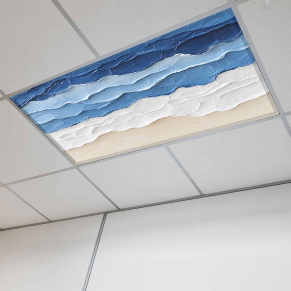 1 Pcs Abstract Beach Wave Fluorescent Light Covers Watercolor Blue Modern Art Magnetic Light Covers for Ceiling Lights 4 x 2 ft Drop Ceiling Lights Cover Shade for Office, Home, Hospital