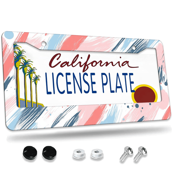 1 Pcs Abstract Brush License Plate Frame, License Plate Cover for Car Decorative Parts, Aluminum License Plate Bracket Holder Rust-Proof Weather-Proof for US Standard Car
