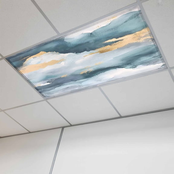 1 Pcs Abstract Cloud Effect Fluorescent Light Covers Golden Green Marble Texture Magnetic Light Covers for Ceiling Lights 4 x 2 ft Drop Ceiling Lights Cover Shade for Office, Home, Hospital
