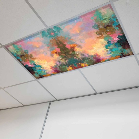 1 Pcs Abstract Clouds Fluorescent Light Covers Sky Landscape Oil Painting Impressionist Magnetic Light Covers for Ceiling Lights 4 x 2 ft Drop Ceiling Lights Cover Shade for Office, Home, Hospital