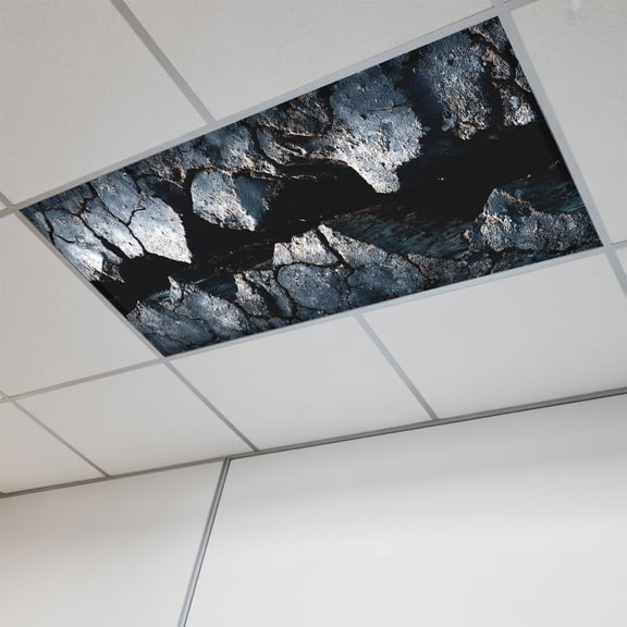 1 Pcs Abstract Crack Fluorescent Light Covers Black Gray Cracked Earth Texture Earthly Fissure Magnetic Light Covers for Ceiling Lights 4 x 2 ft Drop Ceiling Lights Cover Shade for Office, Home,