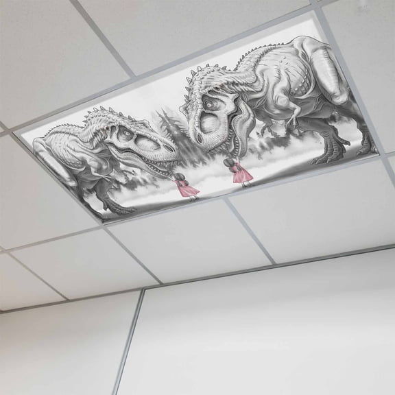 1 Pcs Abstract Dinosaur Fluorescent Light Covers Retro Gray Animal Little Girl Magnetic Light Covers for Ceiling Lights 4 x 2 ft Drop Ceiling Lights Cover Shade for Office, Home, Hospital