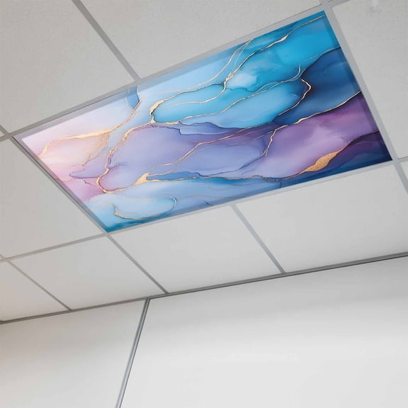 1 Pcs Abstract Impressionist Fluorescent Light Covers Blue Marble Texture Magnetic Light Covers for Ceiling Lights 4 x 2 ft Drop Ceiling Lights Cover Shade for Office, Home, Hospital