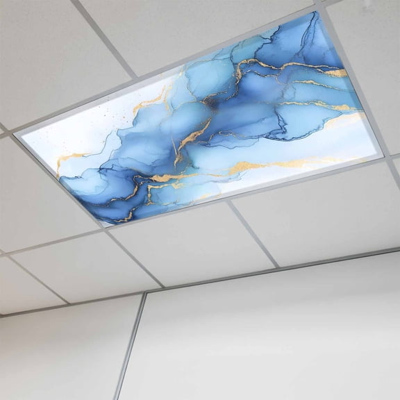 1 Pcs Abstract Marble Texture Fluorescent Light Covers Gold Blue Gradient Modern Art Decoration Magnetic Light Covers for Ceiling Lights 4 x 2 ft Drop Ceiling Lights Cover Shade for Office, Home