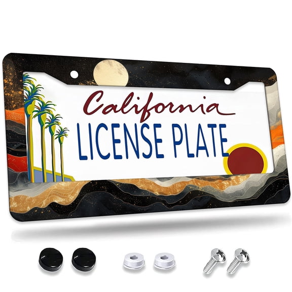 1 Pcs Abstract Night Landscape License Plate Frame,License Plate Cover for Car Decorative Parts,Aluminum License Plate Bracket Holder Rust-Proof for US Standard Car