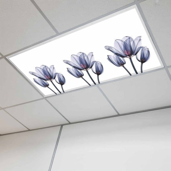 1 Pcs Abstract Ombre Fluorescent Light Covers Blue Tulip Ray White Magnetic Light Covers for Ceiling Lights 4 x 2 ft Drop Ceiling Lights Cover Shade for Office, Home, Hospital