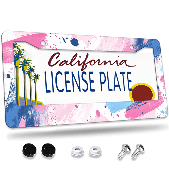 1 Pcs Abstract Paint License Plate Frame, License Plate Cover for Car Decorative Parts, Aluminum License Plate Bracket Holder Rust-Proof Weather-Proof for US Standard Car