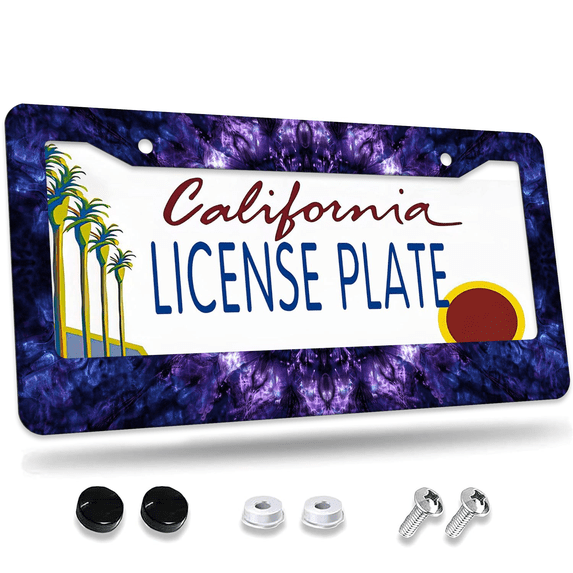 1 Pcs Abstract Purple License Plate Frame, License Plate Cover for Car Decorative Parts, Aluminum License Plate Bracket Holder Rust-Proof Weather-Proof for US Standard Car