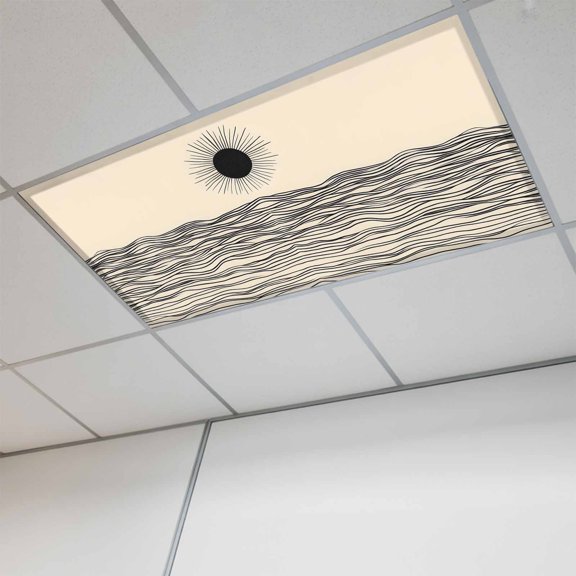 1 Pcs Abstract Sun Ocean Fluorescent Light Covers Modern Art Magnetic Light Covers for Ceiling Lights 4 x 2 ft Drop Ceiling Lights Cover Shade for Office, Home, Hospital