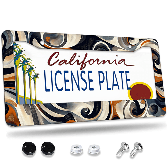 1 Pcs Abstract Swirl License Plate Frame, License Plate Cover for Car Decorative Parts, Aluminum License Plate Bracket Holder Rust-Proof Weather-Proof for US Standard Car
