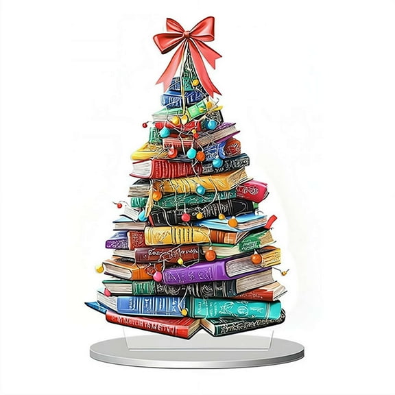 1 Pcs Acrylic Book Stack Christmas Tree Ornament, 2D Stacked Books Tree for Holiday Decor Book Lovers