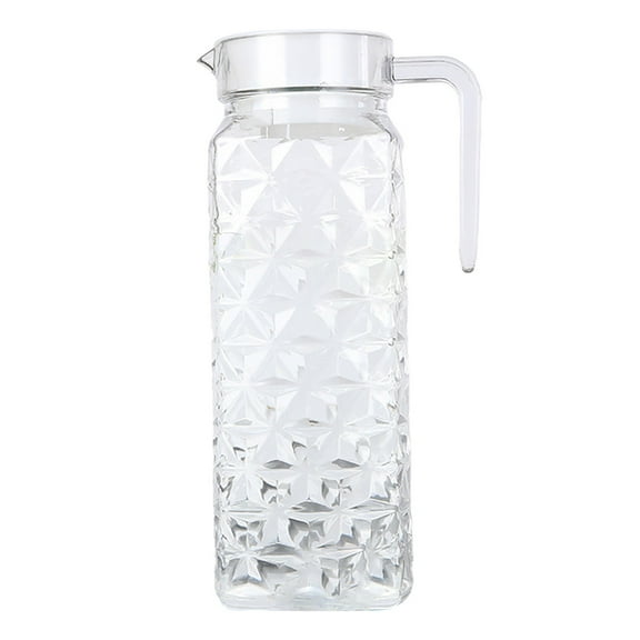 1 Pcs Acrylic Water Pitcher with Lid, Spout Handle Clear Plastic Pitcher Heat Resistant Carafe Unbreakable Beverage Container Fridge Jug for Juice Ice Tea Sangria Lemonade(1.1L ,Diamond)