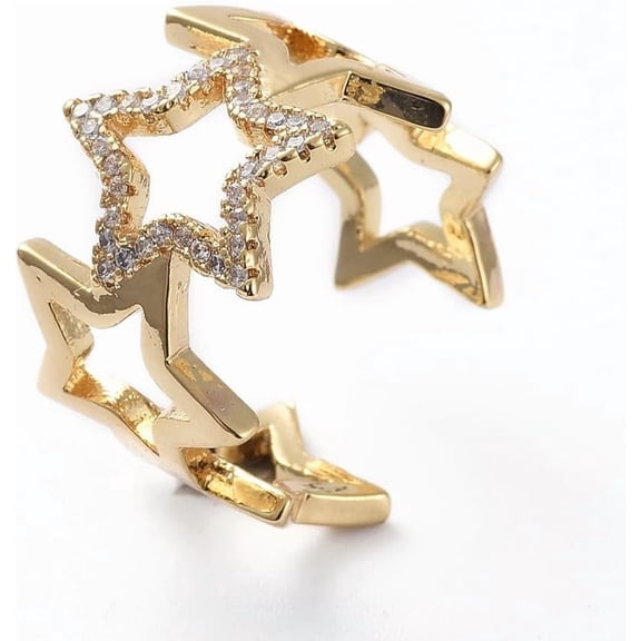 1 Pcs Adjustable Brass Hollow Star Cuff Finger Rings Clear Rings with Micro Pave Cubic Zirconia Hollow Star Metal Rings Decoration for Women Wedding Engagement Party Jewelry Gift Size 7 17.2mm