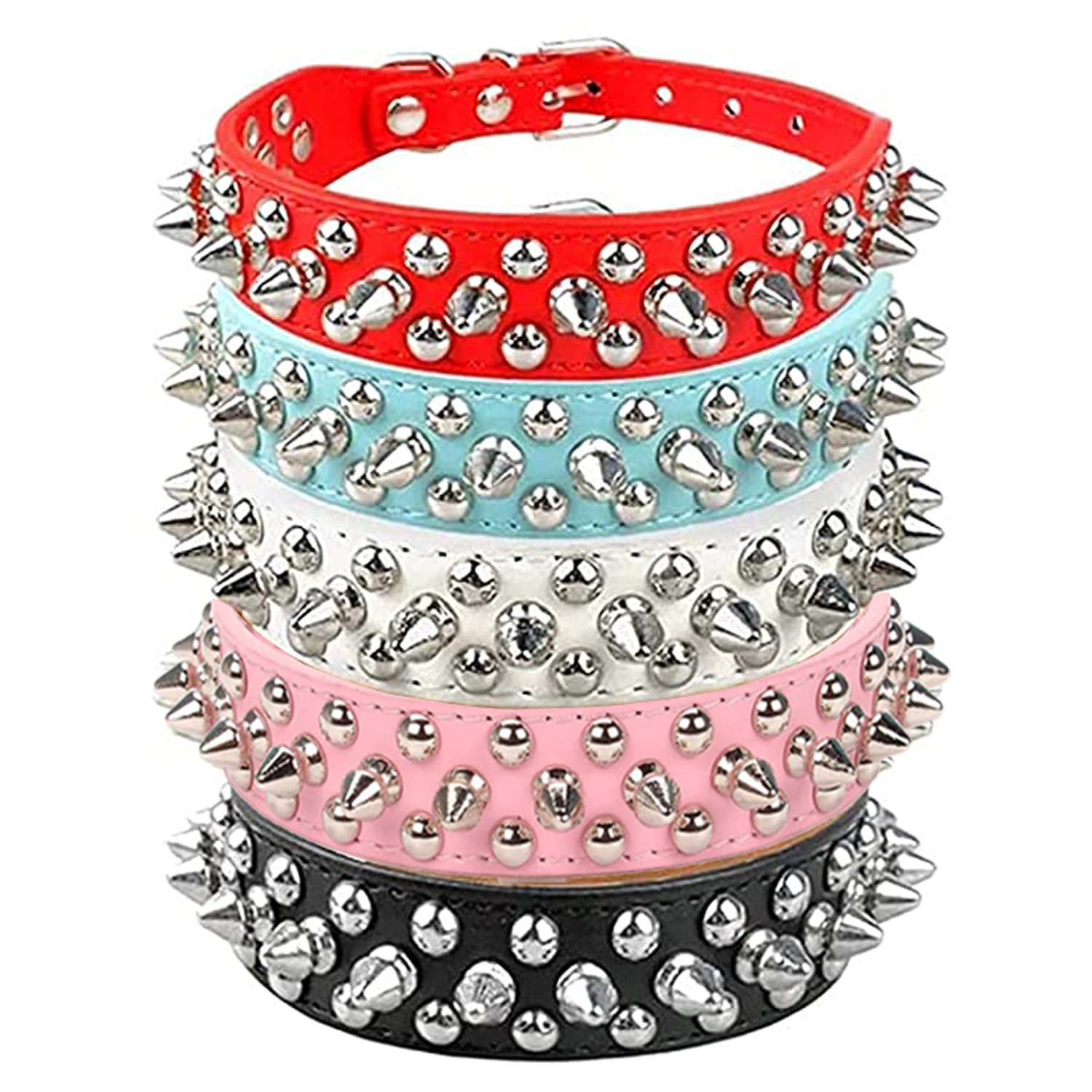 1 Pcs Adjustable Spiked Microfiber Leather Dog Collars for Small Medium