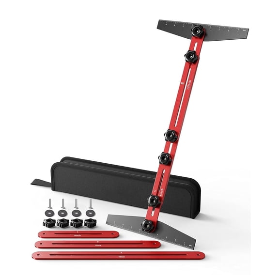 1 Pcs Adjusting Aluminum Stair Tread Tool, Stair Tread Template Tool for Woodworking Work, Stair Tread Jig for Stair Riser Shelf Cabinet Floor Project, Stair Tread Measuring Tool, Red and Black