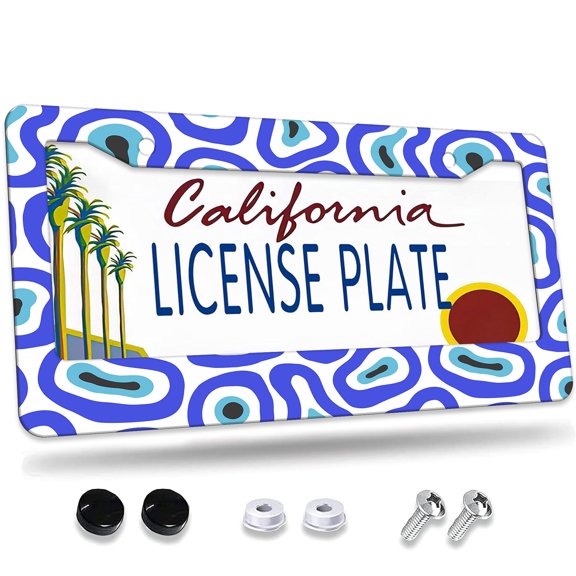 1 Pcs Blue and White Abstract License Plate Frame,License Plate Cover for Car Decorative Parts,Aluminum License Plate Bracket Holder Rust-Proof for US Standard Car