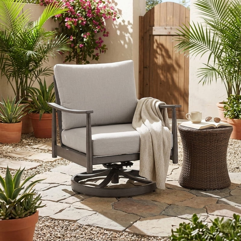 1-Pcs All-Weather Patio Swivel Chair, Aluminum Single Outdoor Dining Chair with Cushion