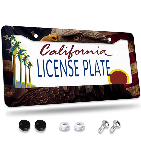 1 Pcs American Eagle with Flag License Plate Frame,License Plate Cover for Car Decorative Parts,Aluminum License Plate Bracket Holder Rust-Proof for US Standard Car