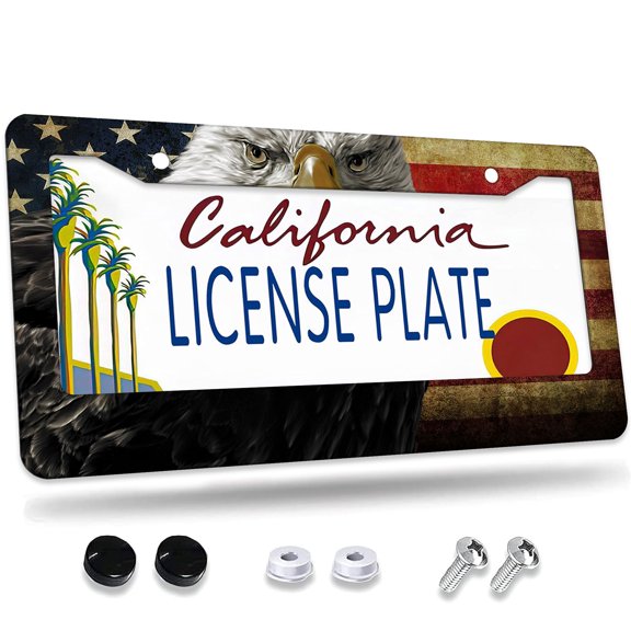 1 Pcs American Eagle and Flag License Plate Frame,License Plate Cover for Car Decorative Parts,Aluminum License Plate Bracket Holder Rust-Proof for US Standard Car