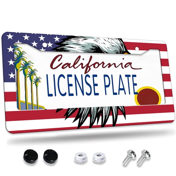 1 Pcs American flag and eagle license plate frame License Plate Frame,License Plate Cover for Car Decorative Parts,Aluminum License Plate Bracket Holder Rust-Proof for US Standard Car